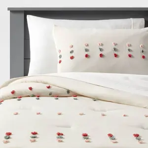 Twin Pom Comforter Set Cream - Pillowfort