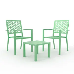 Garvee 3 Piece Patio Bistro Set, Outdoor Patio Furniture Set  with Coffee Table, Conversation Sets for Apartment Balcony, Backyard, Porch, Mint Green