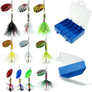 10 count Spinner Lures Baits with Tackle Box, Bass Trout Salmon Hard Metal Rooster Tail Fishing Lures Kit