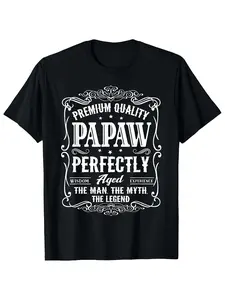 Cotton Men'S Vintage Papaw Father'S Day T-Shirt - Cotton Retro Graphic Tee with "Papaw Perfection" Design, Wisdom & Experience Quote - Regular Fit Casual Shirt for Grandpa
