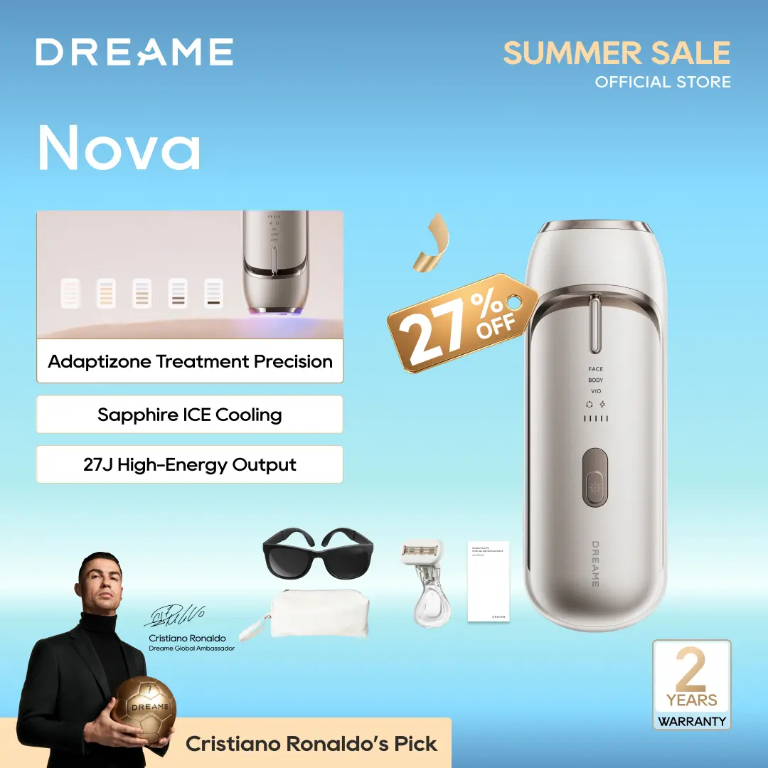 DREAME Nova IPL Laser Hair Removal Device - Dual-Lamp 27J Output, Sapphire ICE Cooling, 3.9cm² Window, 0.2s Flash, Adaptizone AI Detection, Photon Skincare, Full-Body & Bikini Hair Removal for Women, Men (Up to 96% Reduction), Hair Removal Devices