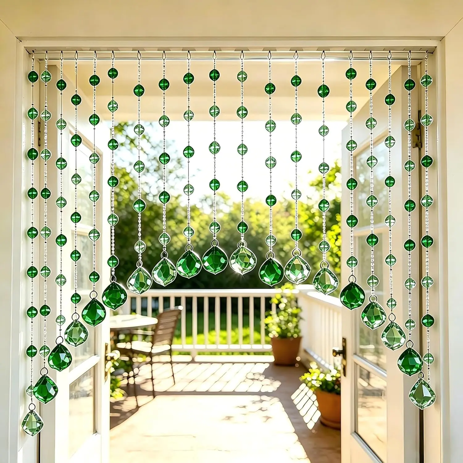 20-Strand Crystal Beaded Curtain, Multicolor Acrylic Arched Room Divider with Rainbow Beads for Bedroom, Living Room, Cafe