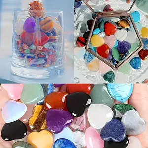 A set of 20 elegant hand-carved heart-shaped quartz crystals in various colors, perfect for home decor