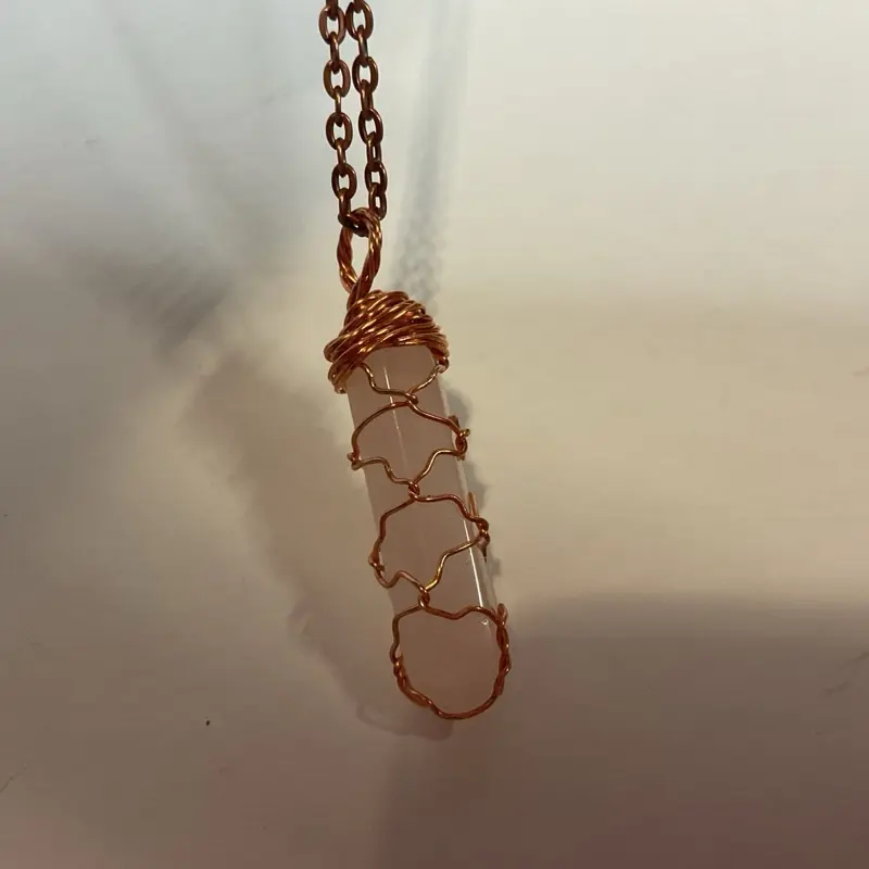 Rose Quartz Classic Twist Copper Pendant for love, patience, healing, forgiveness