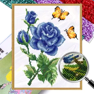 Partial Embroidery Beads Printed 9CT Flower Cross Stitch Kit Home Art 30x35cm