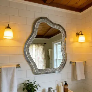 Crystal Crush Diamond Self-Adhesive Acrylic Mirror, Silver Color Wall Mirror, Modern Mirror, Rectangular Mirror for Bathroom Bedroom Dining Room Living Room