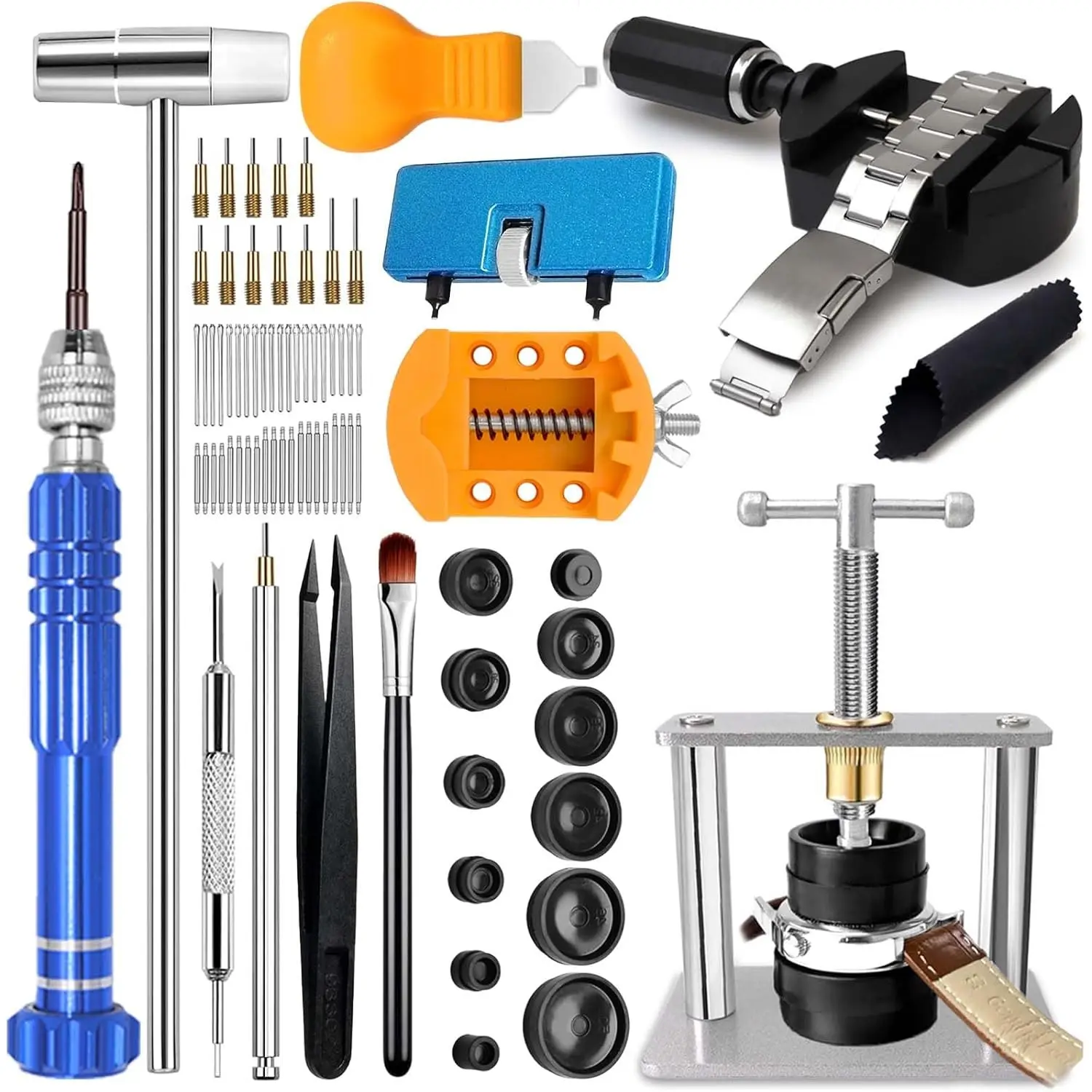 76 Pcs Watch Repair Kit,Including Watch Press Tool,Watch Battery Replacement Tool,Watch Link Removal Set,Watch Case Opener,Watch Band Replacement Tool,Watch Repair Screwdriver,Tweezers,Fathersdaygift,Hand Tools Kits