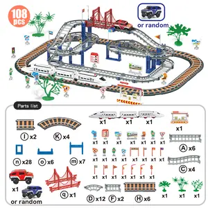 Urban Rail Transit Set for Kids Electric Train with Tracks Lights-Up Bridge Road Signs Realistic Sound Effects Playset Boy Toys Birthday Decoration