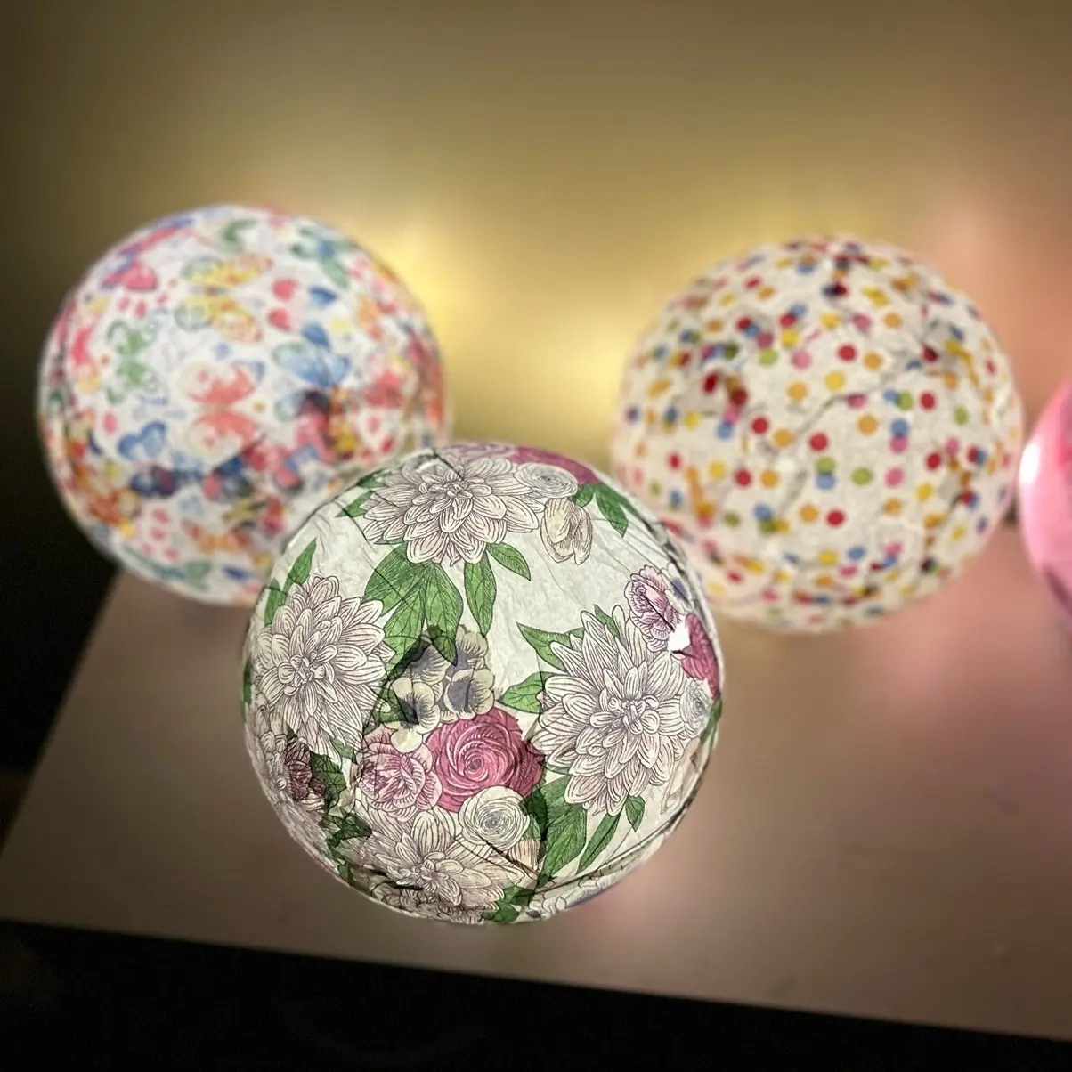 Paper Máché light up  glass garden globes.