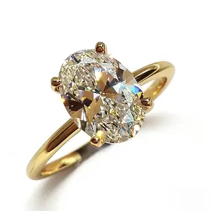 Oval Solitaire Promise Ring | 4-Prong Engagement Style, Copper-Plated Diamond-Look, Elegant Party Wear Evening Costume Jewelry, Four-Prongs