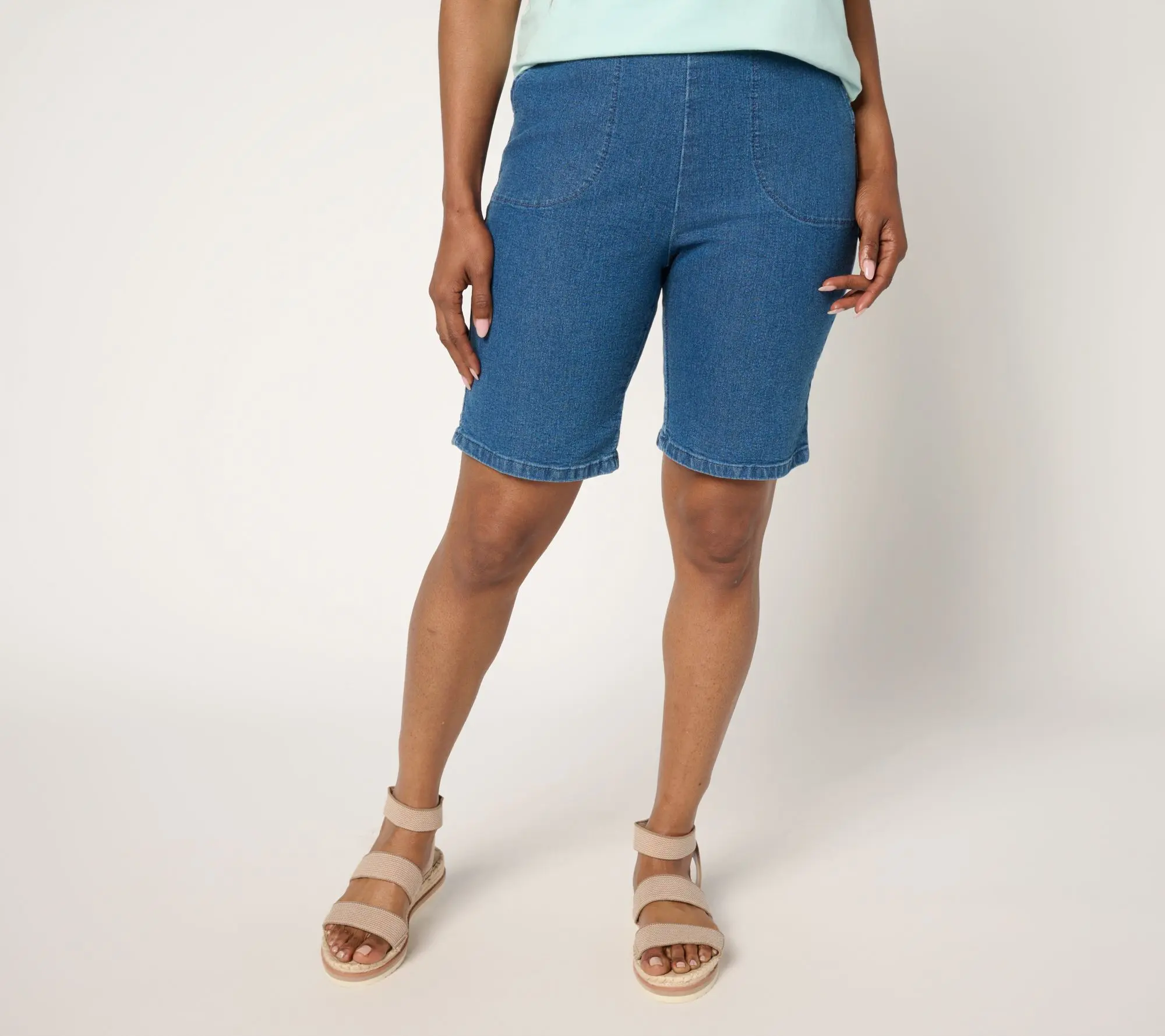 Denim & Co. Petite Indigo Flat Front Side Pocket Short