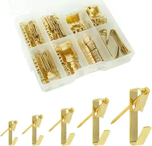 Picture Hanging Kit , 10-100lbs Heavy Duty Picture Hangers ,140pcs Golden Picture Hanging Hooks,Picture Hooks Hardware for Picture Frame, Painting,Portraits , Mirror