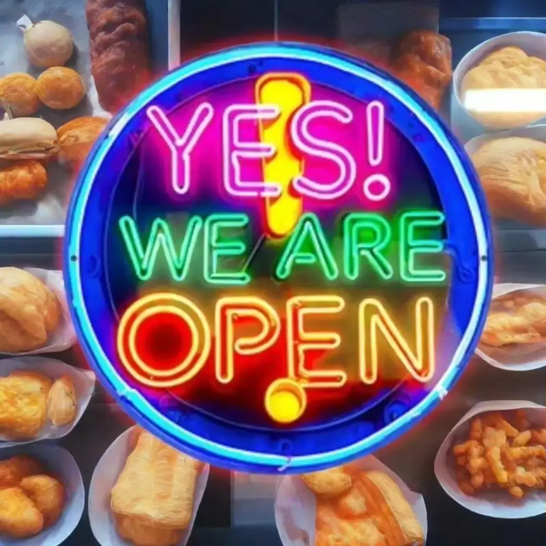 StoreShine Retro: Illuminated 'Yes We Are Open' Vintage Neon Circle Sign for Cafés and Garages
