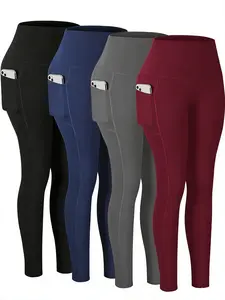 4-pack Women's Yoga Leggings With Pockets, Outer Wear For Yoga & Sports, Featuring 4 Pockets, All seasons Flattering Front Design, Double-Layer Waistband For Shaping SpringStatements