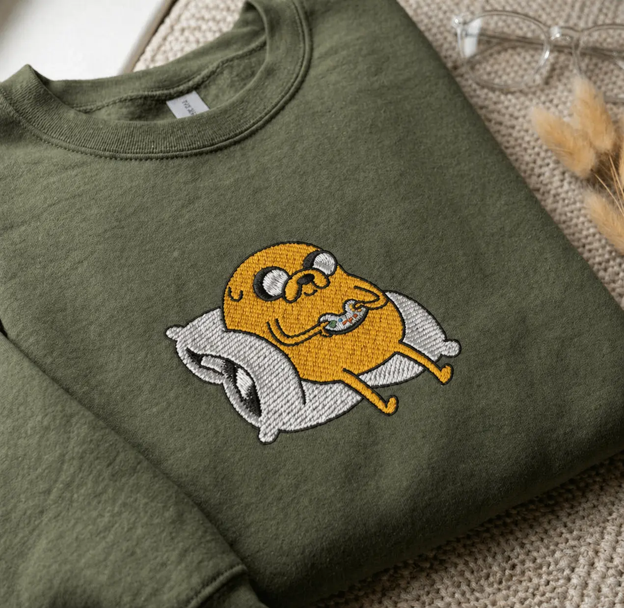 Adventure Time Embroidered Sweatshirt, Chill Jake Sweatshirt, Chill Jake Embroidered Sweatshirt
