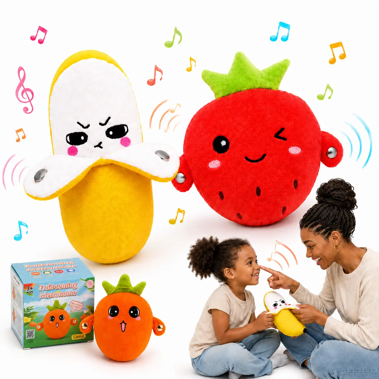 Unisex Fruit Shapes Interactive Singing Plush Toy Set - Strawberry/Banana/Carrot Electric Plushies with Touch Sensors, Cool Gifts for Kids, Funny Party Game Gift for Halloween-Christmas