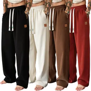 Men's Activewear Pants 4-Pack, Casual Solid-Color Athletic-Cut Joggers with Adjustable Drawstring Waist and Pockets for Autumn-Winter Wear, Black + White + Coffee Brown + Red Brown