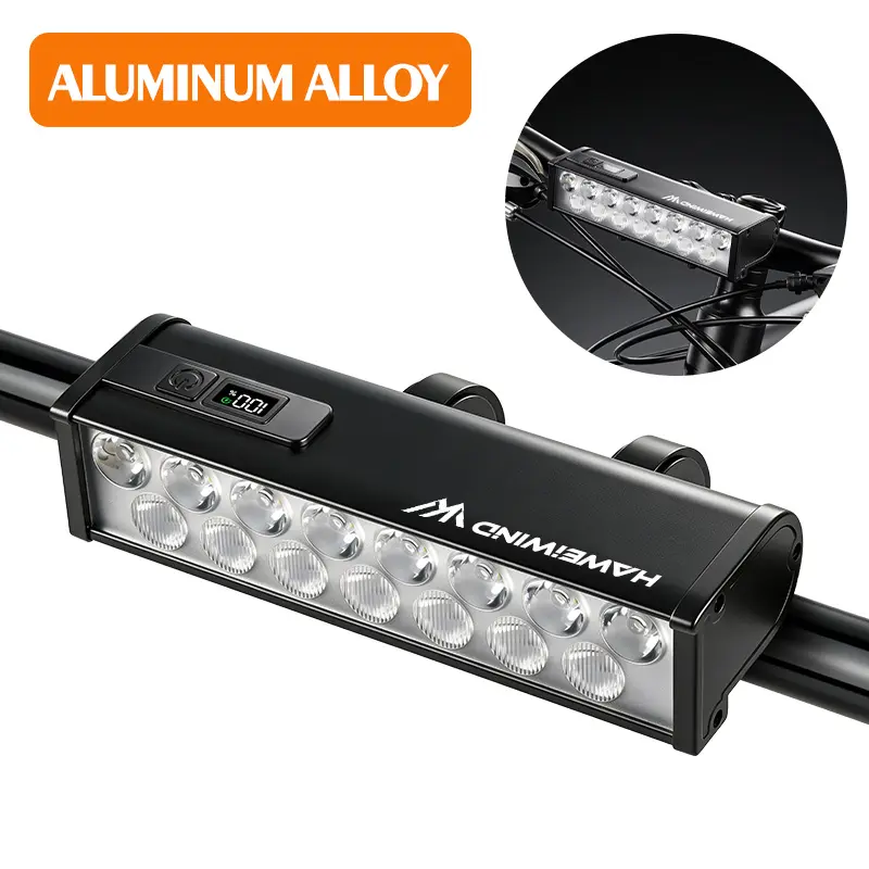 15-LED All-Aluminum Alloy LED Bike Light Headlamp withDigital Display - Ultra-High Brightness, 4000mAh USB-PortRechargeable, Minimalist Style for Road/Mountain BikesOutdoor Use - Tactical Lighting Accessory