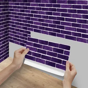6/12/24/48 PCS FG Retro Tile Stickers Deep Purple Brick Pattern PVC Crystal Film Self-Adhesive Waterproof Oil-Proof Splashback for Kitchen Bathroom Floor Tile Wood Home Decoration