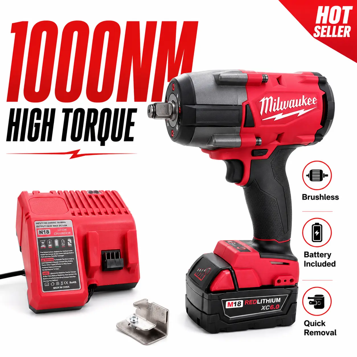 Milwaukee M18-Series Heavy-Duty Torque Wrench, 1000Nm High-Torque Hand Tool for Heavy Equipment