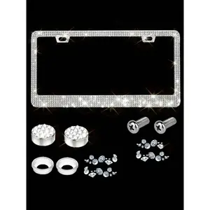Rhinestone Automotive License Plate Frame with Screws & Bolts Cap, Vehicle License Plate Holder, Universal Car Exterior Accessories for Women & Girls, Tools, Fancy License Plate, Personalized Car Plate