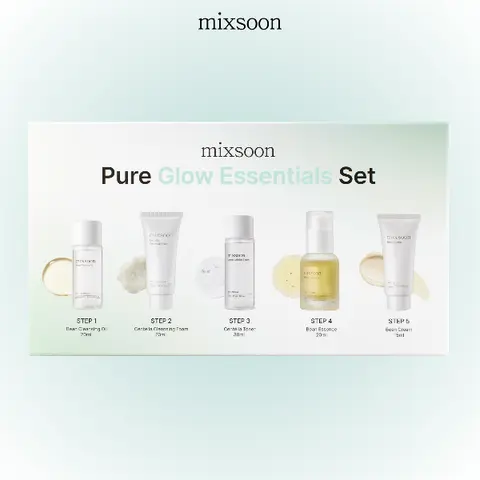 [mixsoon] Pure Glow Mini Essential Travel Gift Set | 5-Step Korean Skincare, K-Beauty Kit: Bean Cleansing Oil, Centella Foam, Centella Toner, Bean Essence & Bean Cream | Gift-Ready Box