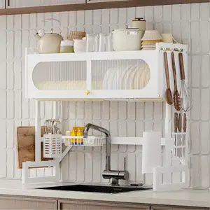 Dish Drying Rack 3 Tier Over The Sink Dish Drying Rack for Kitchen Sink Shlef Expandable Height (White) Organiser