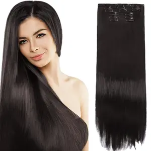 Clip in Hair Extensions Seamless Soft Clip ins Extensions for Women Synthetic Hair Invisible Straight 6Pcs Double Weft Black Brown 24inch 140g/4.9oz Gift for Women gf
