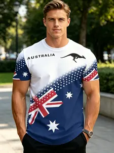 Men's Australian Flag and Koala Bear T-Shirt, Lightweight Short Sleeve Casual Shirt, Fitted Long Jersey, All Seasons, All over Print
