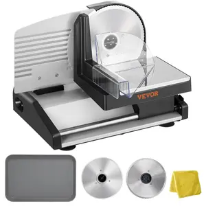 VEVOR Meat Slicer,  200W Electric Deli Slicer, with Two 7.5" Stainless Steel Removable Blade, 0-15mm Adjustable Thickness for Home Use, Food Slicer Machine for Meat Cheese Bread