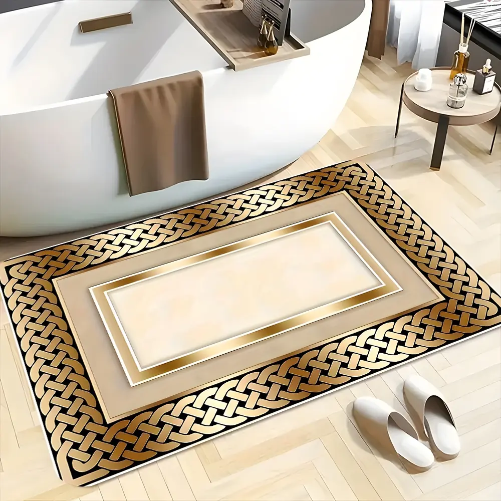 European Gold Classical Luxury Bathroom Mats, Bathroom Carpets, Non Slip Absorbent Bathroom Highly Absorbent Floor Mats, Anti-slip Quick-drying Soft Carpets, Soft Water Absorbent, Suitable for Multi-scenario Shower, Bathtub, Outdoor Door Mats, Bath Rug
