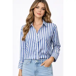 Blue & White Stripe Button-Up Blouse