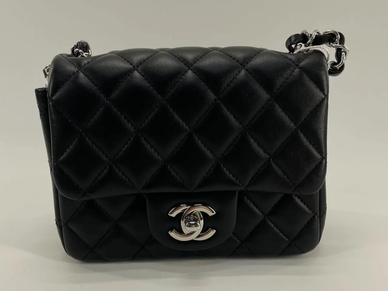 Pre-owned CHANEL Classic Flap Mini Rectangle, Quilted Lambskin Leather, Black, Silver Hardware