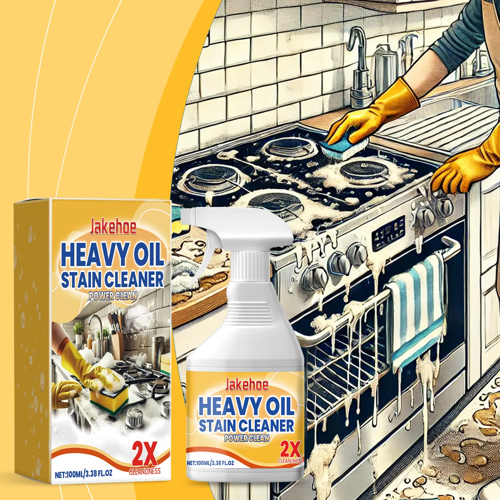 Jakehoe Liquid Household Deep Cleaner - Anti-Grime Oil Concentrate Spray, Multi-Functional Grease Degreaser, Household Kitchen Cleaner for Range Hoods, Stoves, Grease Cleaner