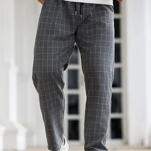 Men's Plaid Print Drawstring Waist Straight Leg Pants, Casual Fashion Pants, Casual Streetwear Pants, Regular Fit Pocket Trousers for Daily Wear, Men's Bottoms for All Seasons, Checkerboard Print Pants, Checkerboard Printed Pants