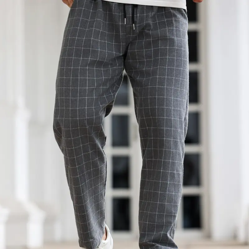 Men's Plaid Print Drawstring Waist Straight Leg Pants, Casual Fashion Pants, Casual Streetwear Pants, Regular Fit Pocket Trousers for Daily Wear, Men's Bottoms for All Seasons, Checkerboard Print Pants, Checkerboard Printed Pants