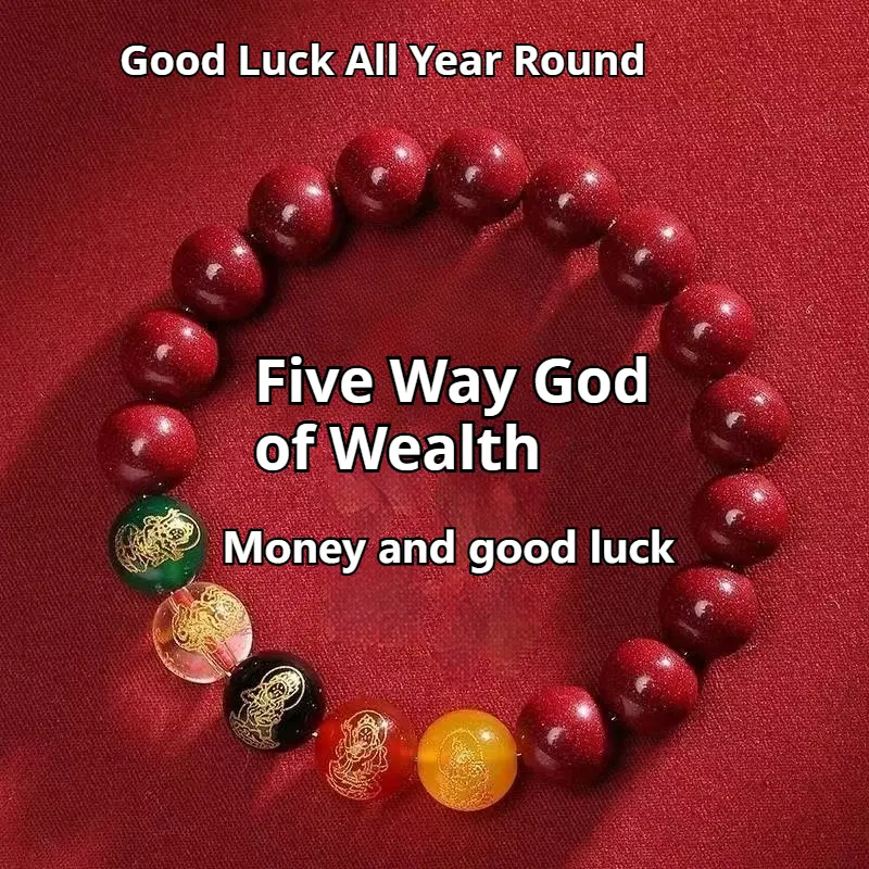 New two-pack cinnabar five-way wealth god bracelet transfer purple gold sand bracelet men and women gift bead necklace jewelry