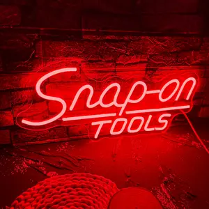 Snap-on Tools Red Neon Sign Decor — Brightly Lit Wall Hanging — USB Powered — Pre-Drilled Holes — Wall-Mountable — Ideal for Tool Rooms and Garages