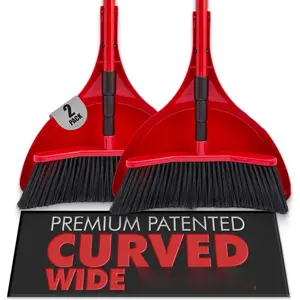 Curved Angle  & Dustpan Combo Pack (2) - Heavy Duty  for Indoor/Outdoor Sweeping, Steel Telescopic Handle, Durable PVC Bristles, Ideal for , Dust, Kitchen & Rough Surfaces