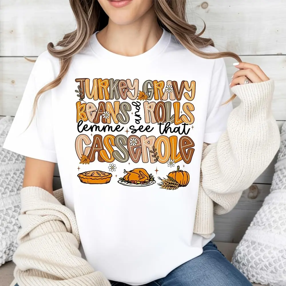 Turkey Gravy Beans And Rolls Lemme See That Casserole Print, Raglan Long-Sleeved T-Shirt, Thanksgiving Holiday Theme, Casual Fall Gathering