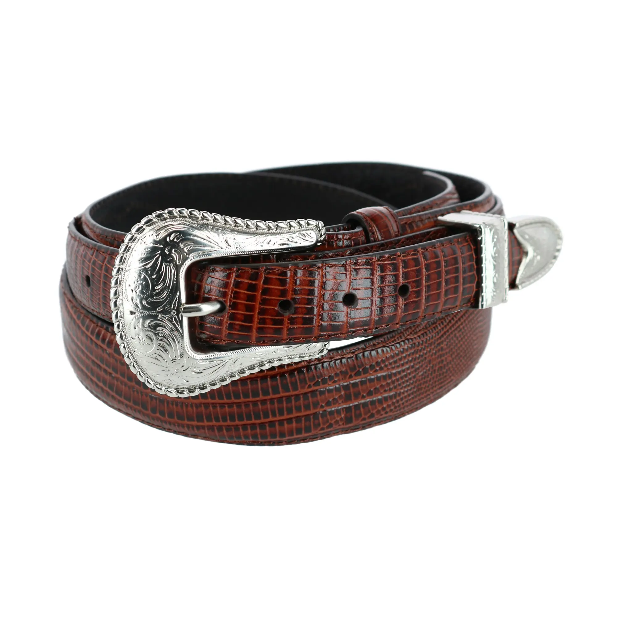 G Bar D Men's Lizard Animal Print Ranger Belt - Western Cowboy Heavy-Duty Waist Dress Belt