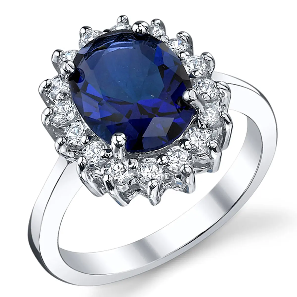 Women's 925 Real Silver Cluster Stone Engagement Ring - 3Ct. Blue Sapphire Cubic Zirconia, Elegant Beautiful Ring for Special Occasions, Beautiful Rings