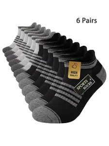 6 Pairs Men's Short Socks, Loop Knit Durable Sports Socks, Elastic Breathable Ankle Socks, Summer Running Fitness Socks