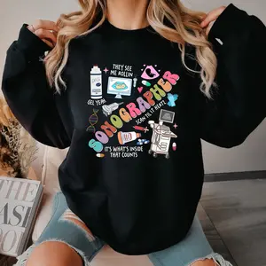Ultrasound Tech Cotton Crewneck Sonographer Graphic T-shirt Ultrasound Technologist Shirt Sonography Student Grad Gift Nurse Gift