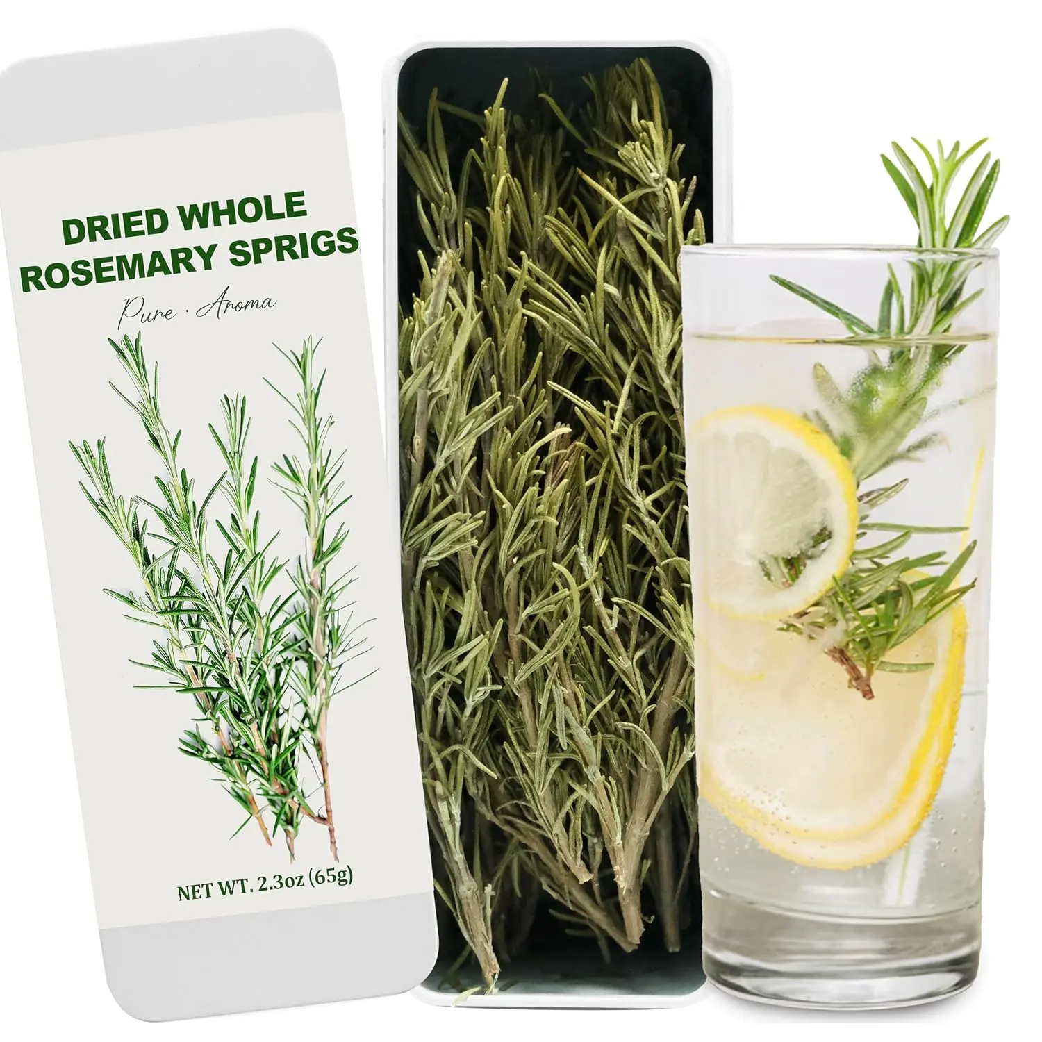 25-30 PCS Naturally Dried Whole Rosemary Sprigs, 2.3oz Rosemary Sprigs Spices, 7-8" Rosemary Stems for Cooking, Baking, Tea, DIY