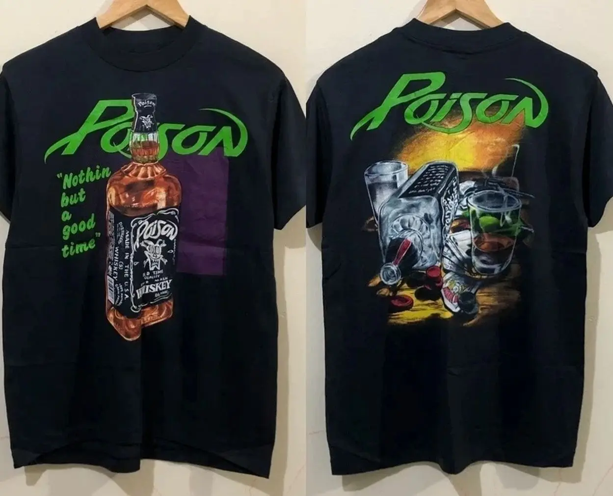 Vintage Poison Whiskey Concert T-Shirt Rare Rock Band Tour Tee S-5XL G3T