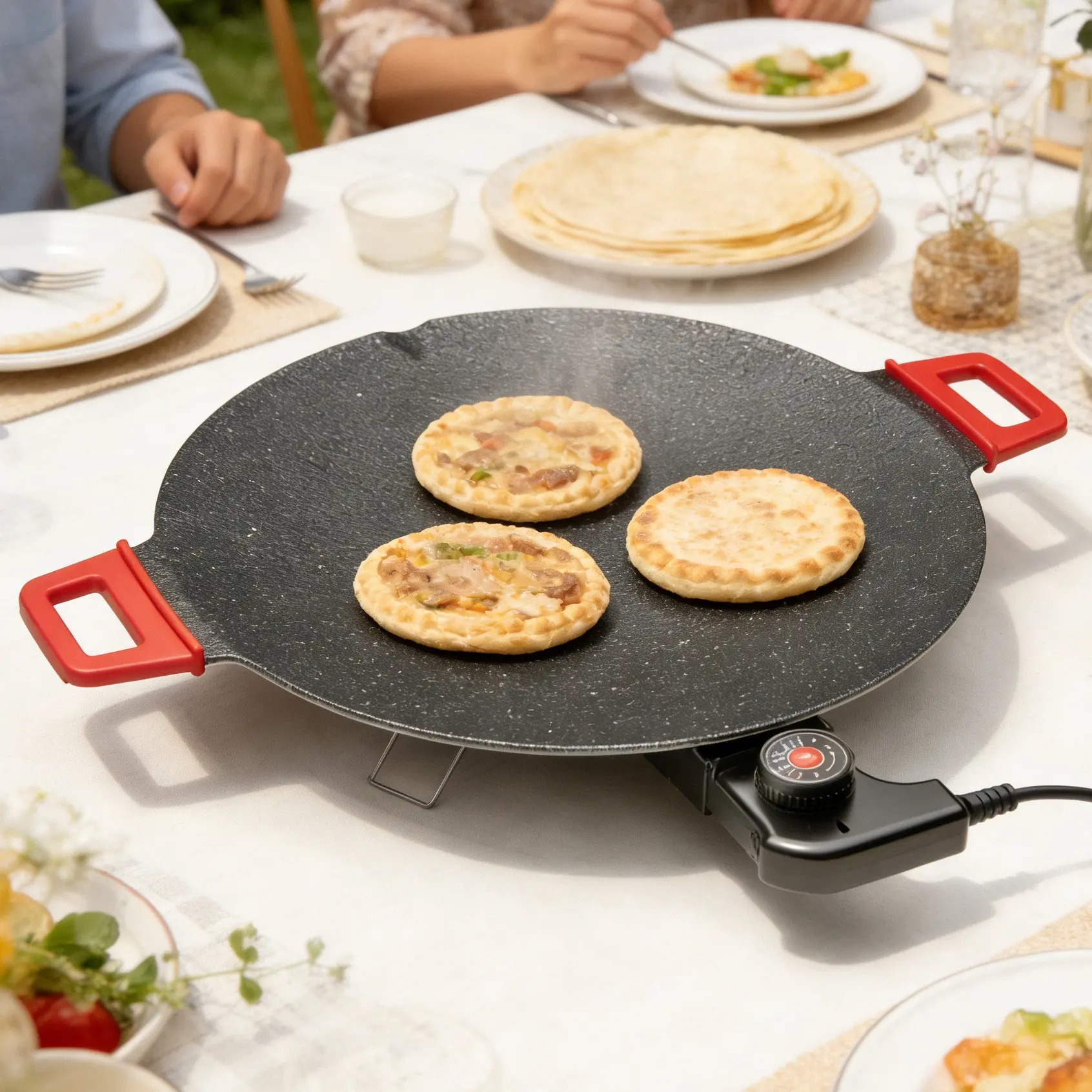 TIGER 1500W Corded Indoor Smokeless Korean Electric BBQ Grill - Universal Griddle Plate, Flat Top Design, Adjustable Temp Control, Nonstick Surface, Countertop Home Kitchen Use