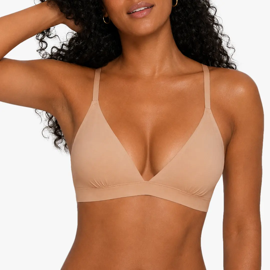 As Fairy Women's Seamless Triangle Bralette, Buttery Soft Nylon Blend Fabric, Deep V-Neck Unlined Comfy Wireless Bra with Adjustable Straps, V-Shaped, Buttery Soft Bralettes