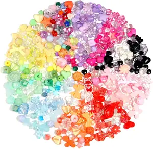 500 count Cute Assorted Beads  Mix Random Style Flower Butterfly Candy Star Kawaii Beads for  Making Bracelet Necklaces(Mix 10 Colors)