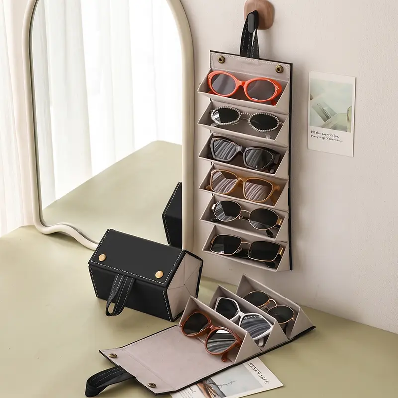 Ultimate Travel Must-Have! Premium PU Leather Foldable Sunglasses Organizer | Multi-Slot Aesthetic Hanging Eyewear Storage Case for Home & Travel.  #TravelMustHaves #OrganizationHacks #SpaceSaving #PackingHack